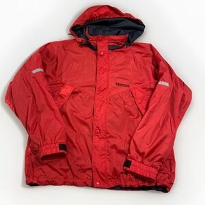 Marmot Mens Small Red Full Zip Hooded Mesh Lined Outdoor Windbreaker‎ Jacket